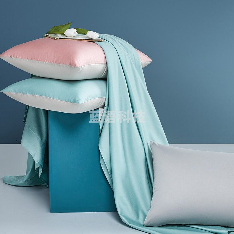 罗莱家纺 枕套 60支贡缎轻奢简约纯色纯棉透气枕芯枕头枕套 伊斯卡恩枕套 蓝色 48*74cm