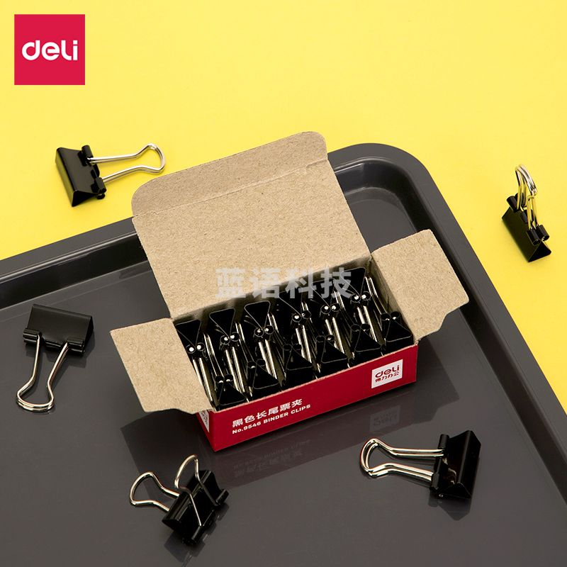 得力(deli) 9546黑色长尾票夹15mm筒装(黑)(12只/盒)