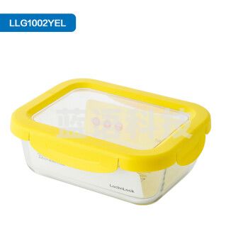 乐扣乐扣(LOCK&LOCK)LLG1002YEL 清透保鲜盒 高颜值耐热玻璃密封可拆卸透明盖微波炉冰箱分隔饭盒-1.04L黄