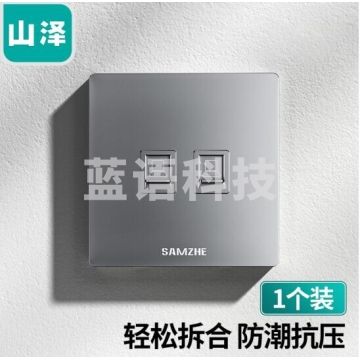 山泽 电脑插座网口网络面板 适用电话信息模块 通用超五/六/七类模块加厚86型面板 双口 灰色XMB-H02 JC.1705
