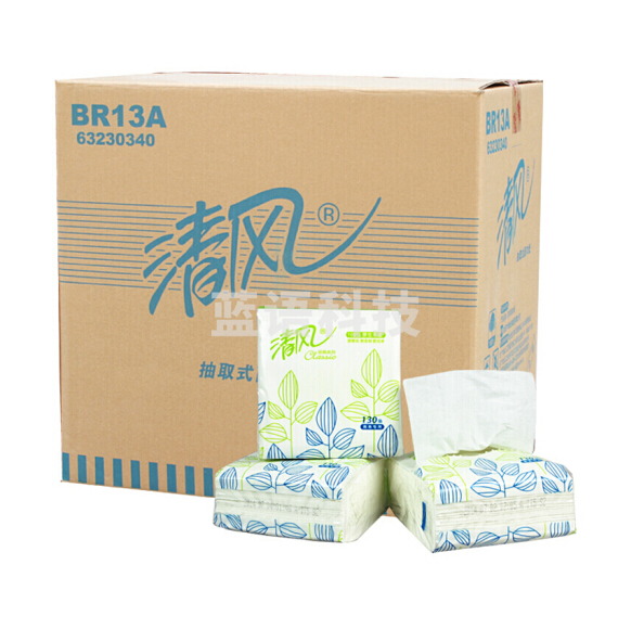 清风(APP)BR13A双层面巾纸 130抽纸巾正方形抽纸小方抽餐巾纸，整箱96包