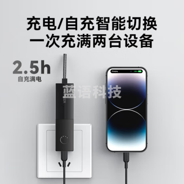 Anker安克 A1633充电宝充电器二合一能量棒20W快充带插头迷你移动电源可折叠 可上飞机 适用苹果13/12/安卓小米 黑