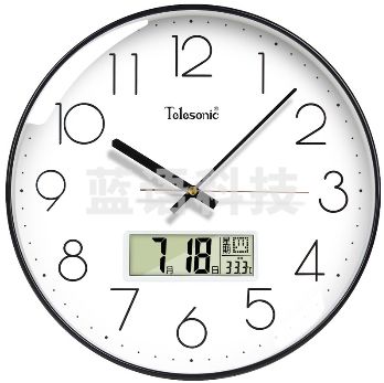 天王星Q9726-2 双日历温度时钟静音挂钟 日历款 直径35.5cm 14英寸（钢琴黑）