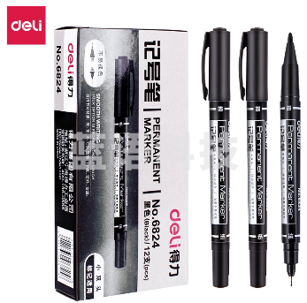 得力 6824小双头记号笔(黑色)(12支/盒)(5盒起售，偏远区域下单请电话咨询)