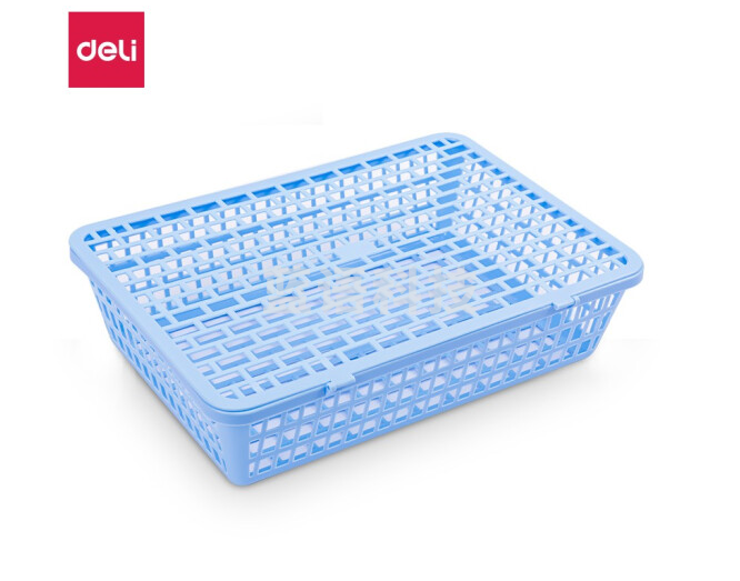 得力(deli)924(浅蓝) 塑料文件篮资料筐 票据文件筐资料框 带盖子