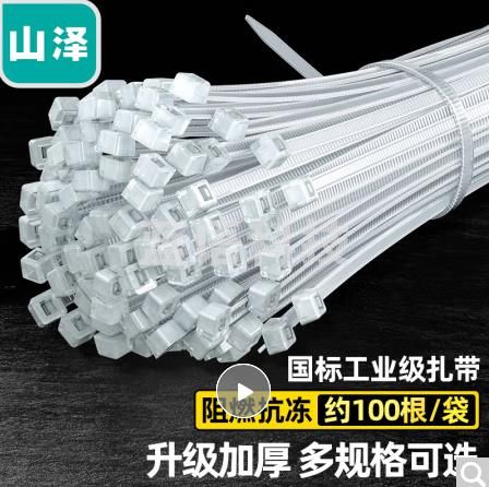 山泽 自锁式尼龙扎带小号 2.5*150mm 电脑主机装机 园艺 线缆桌面理线束线捆扎绑带 白色 100根/包ZD-11