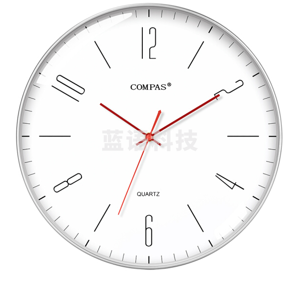 康巴丝(COMPAS)C3219C 挂钟 创意简约钟表客厅静音石英钟表挂墙卧室时钟薄边挂表 银边红针