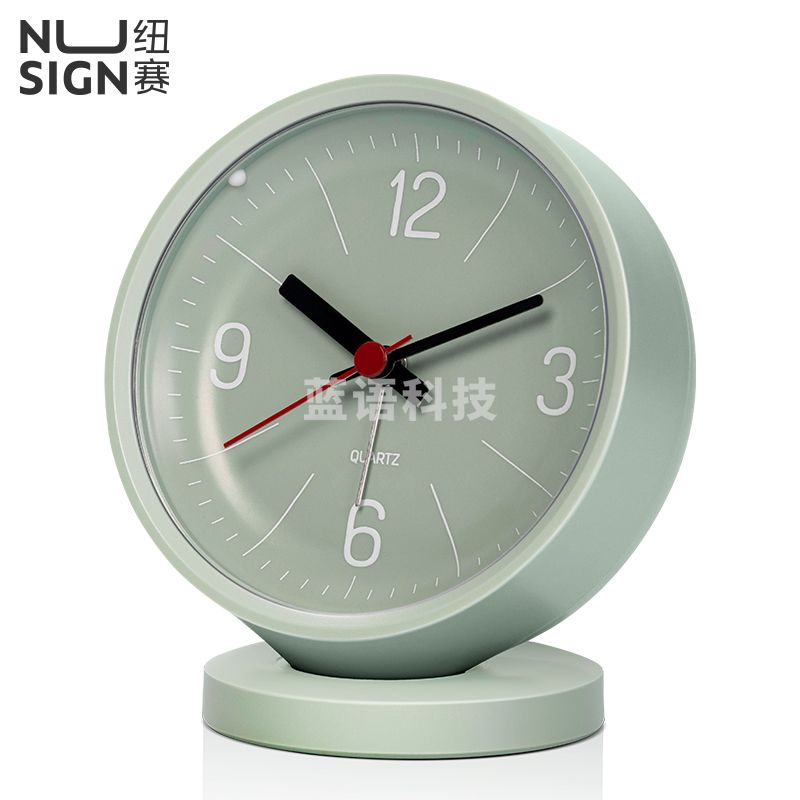得力(deli)纽赛系列圆形指针闹钟 轻奢造型低噪扫秒柔光夜灯可贪睡 绿 NS886