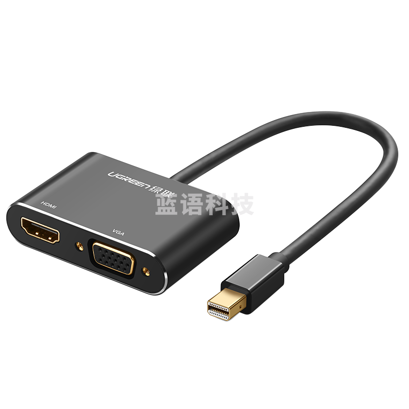 绿联(UGREEN)Mini DP转HDMI/VGA转换器线 4K高清雷电转接头 适用苹果微软笔记本接投影仪显示器 黑 20422