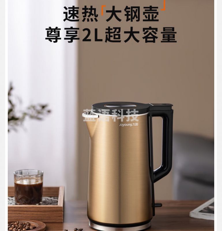 九阳(Joyoung)热水壶烧水壶电水壶2L 内外双钢 一体无缝内胆 快速沸腾 超大容量 家用开水壶
