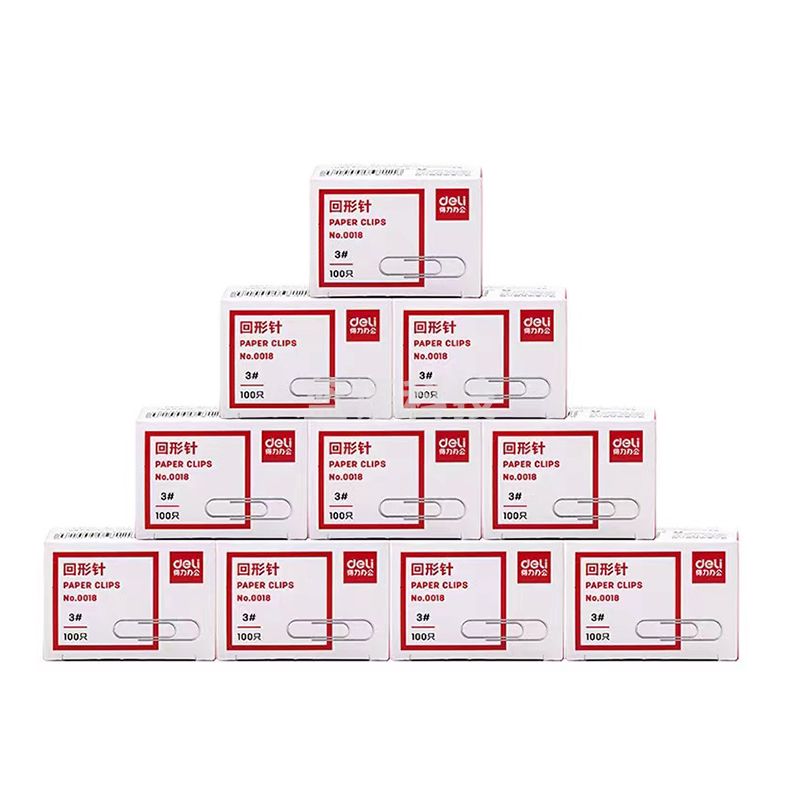 得力0018金属回形针12#银色曲别针加厚电镀表层曲别针(100枚/盒)