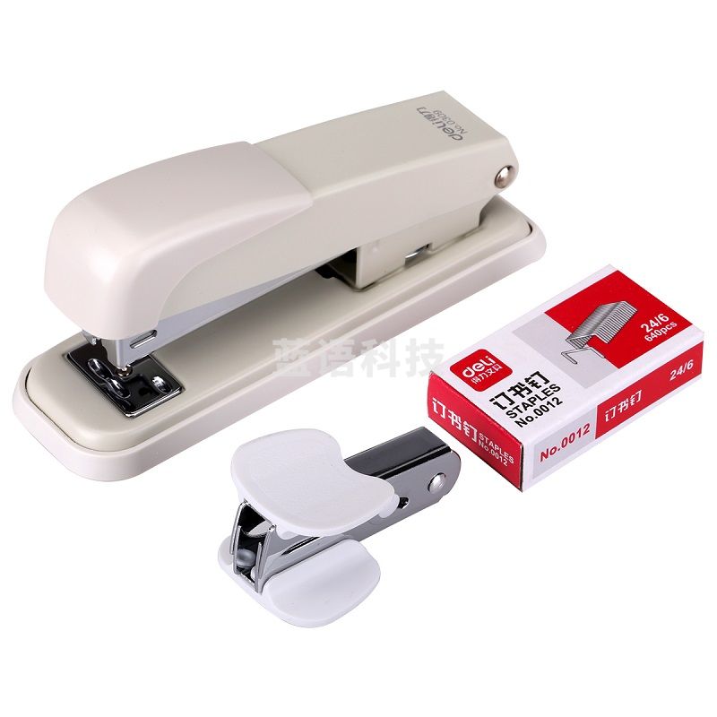 得力(deli)0359钢制耐用办公订书机套装(订书器+起钉器+订书钉) 适配12#钉 办公用品 颜色随机1台.