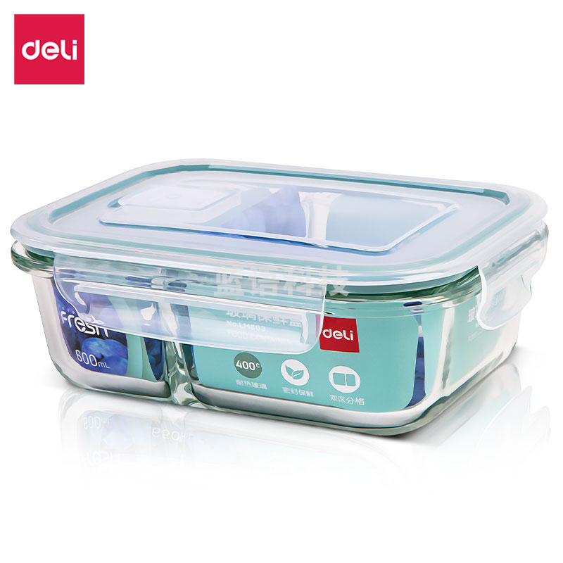 得力LM803玻璃保鲜盒600ml装(绿)(个)