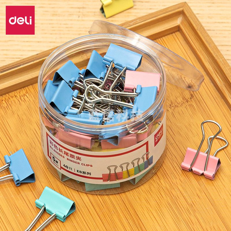 得力(deli) 8555ES彩色长尾票夹筒装(混)(40只/筒)