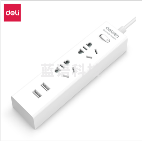 得力18216插座_2组+2U_1.8米_彩盒装(白) 5只/组.