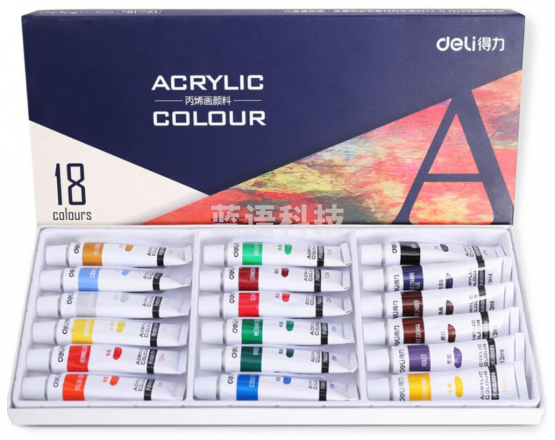 得力(deli)73857-18色丙烯颜料(蓝)(10盒起售，偏远区域下单请电话咨询)