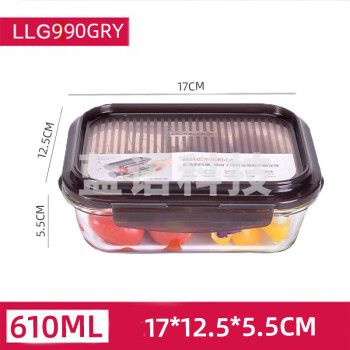乐扣乐扣LLG990GRY 玻璃保鲜盒 耐热分隔保温密封微波炉汤碗水果盒饭盒便当盒 无分隔*长*(610ml) 玻璃透明