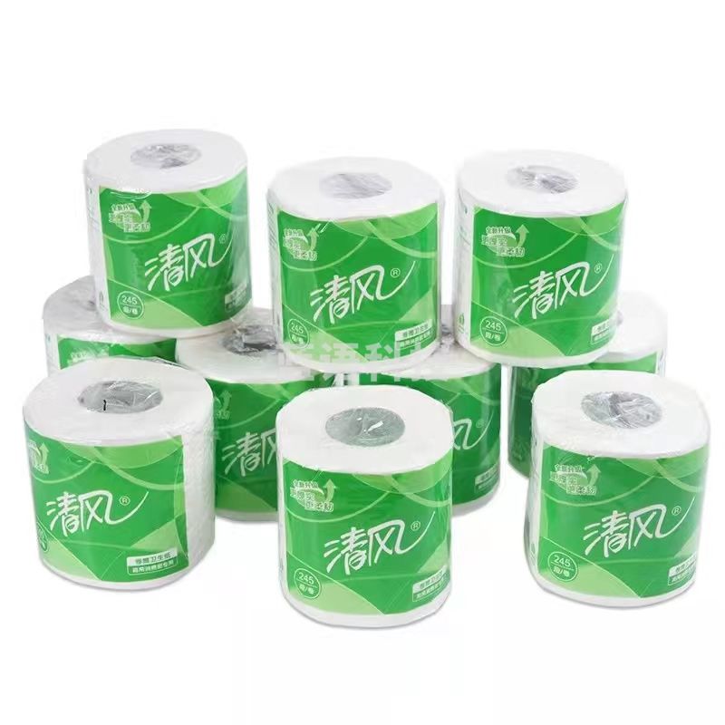 清风三层平纹245段卷筒卫生纸巾 卷纸卫生间厕纸原木浆手纸245段/卷×10卷/提×10提/包 B22AA3S