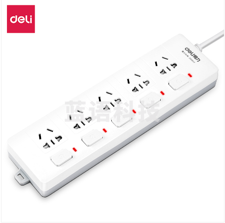 得力18176-03插座接线板_5组_3米_PVC袋装(白)(只).KLD07111009416892