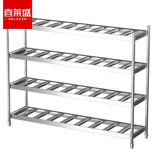 喜莱盛厨房不锈钢置物架四层平板货架酒店食堂用品杂物架货架1.2米花格货架1.0厚201不锈钢XLS-HGHJ120