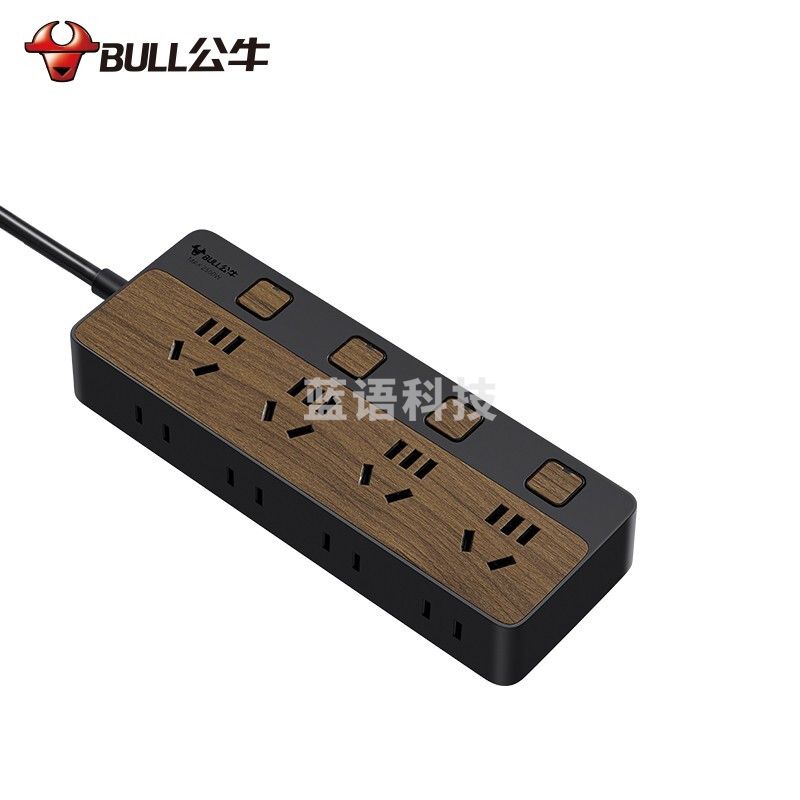 公牛 新国标插座/插线板/插排/排插/接线板/拖线板 8位分控1.8米 黑色木纹 GN-R1443