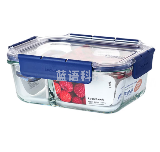 乐扣乐扣(LOCK&LOCK)LBG454 玻璃保鲜盒饭盒上班族可微波炉加热分隔餐盒水果便当盒 长1.6L
