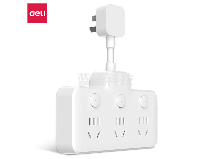 得力(deli)LU5005新国标安全插座 延长线插座/转换插头/电源转换器/一转多插座分控 一转六