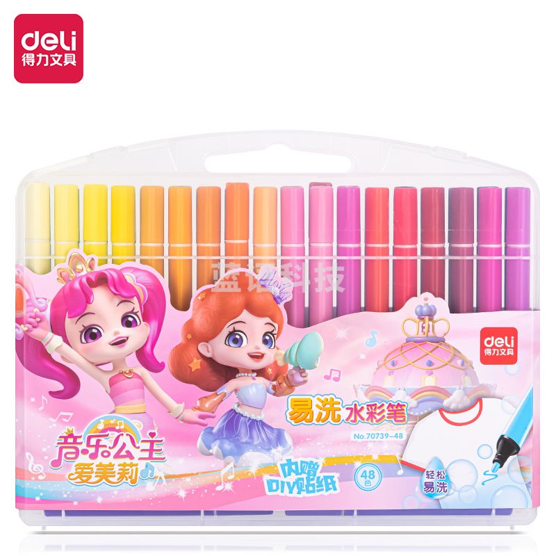 得力70739-48_PP盒装音乐公主三角杆水彩笔(混)(盒)