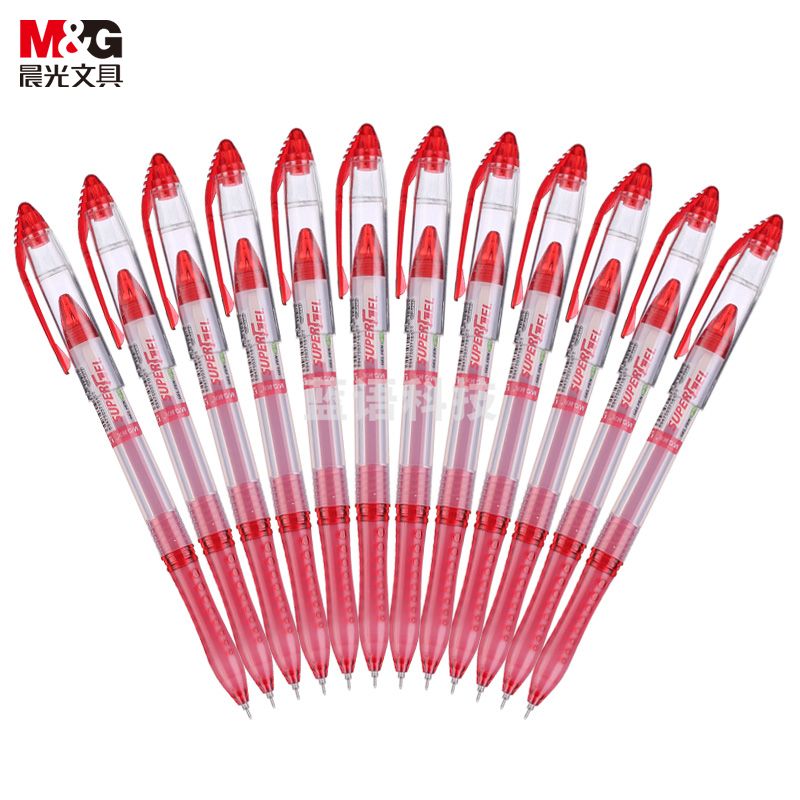 晨光(M&G) 0.38mm红色中性笔 学生全针管签字笔 12支/盒GP1212
