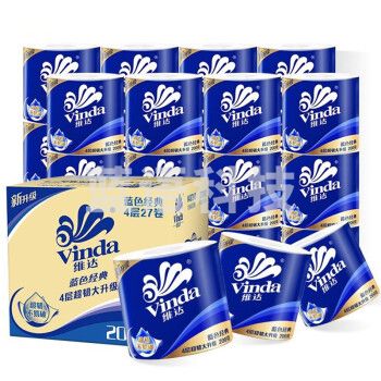 维达(Vinda)卷纸蓝色经典卫生纸200g整箱27卷家庭装有芯卷筒纸4层加厚 标价为单卷 一箱起售