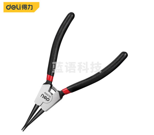 得力 DL0352日式外直卡簧钳铬钒钢(红)9寸
