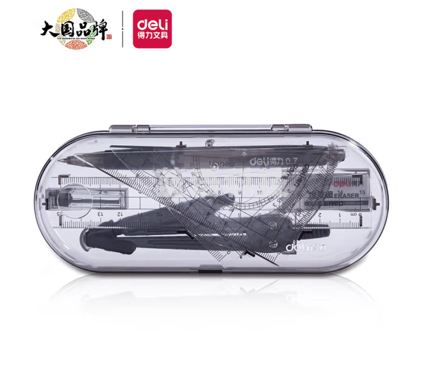 得力(deli)学生考试绘图套尺8件套装(铅笔+铅芯+橡皮+圆规+尺子/三角尺+量角器)测量绘图工具 9591