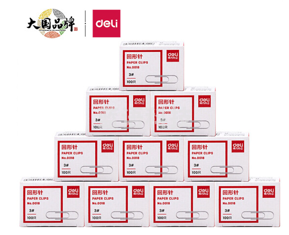 得力(deli) 0018 金属回形针 100枚/盒 10盒装 办公用品