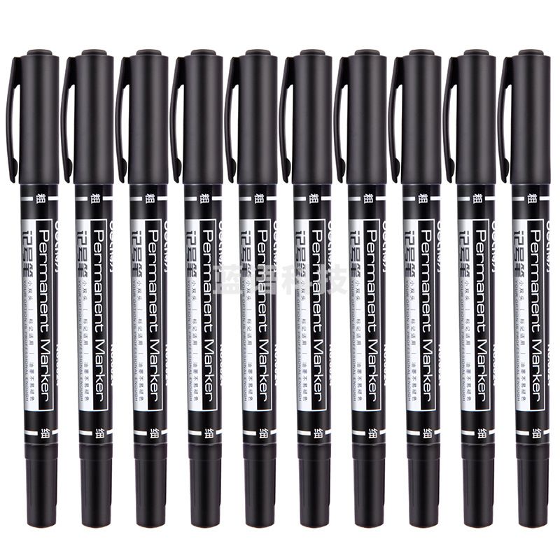 得力 6824 小双头油性记号笔 黑色 12支/盒 整盒出售