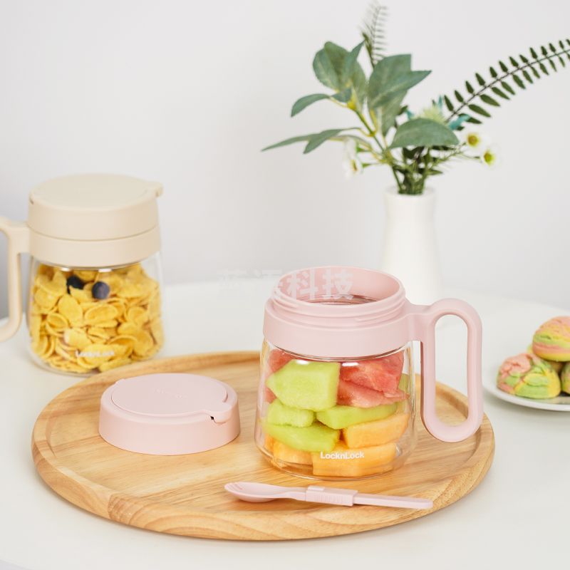 乐扣乐扣(lock&lock)早餐杯 手把玻璃杯带盖带勺 LLG966(个)