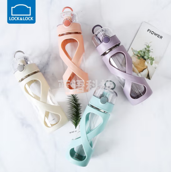 乐扣乐扣(LOCK&LOCK)LLG648 单层耐热玻璃杯 一键弹盖外出提手便携带茶漏大口径水杯500ml 颜色备注