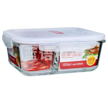 乐扣乐扣(LocknLock) LLG447C 分隔玻璃保鲜盒格拉斯饭盒微波炉密封容器饭盒便当盒(2分隔)1020ML