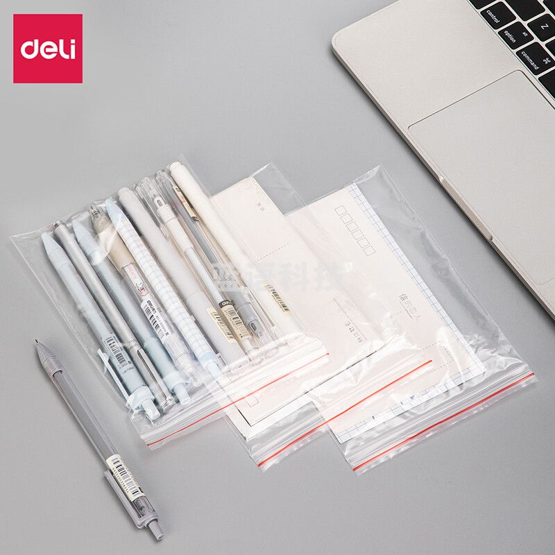 得力(deli)食品自封袋6号17*12cm 加厚防水PE透明密封袋密实袋封口袋 收纳封口胶袋防尘密封袋100只透明 3025