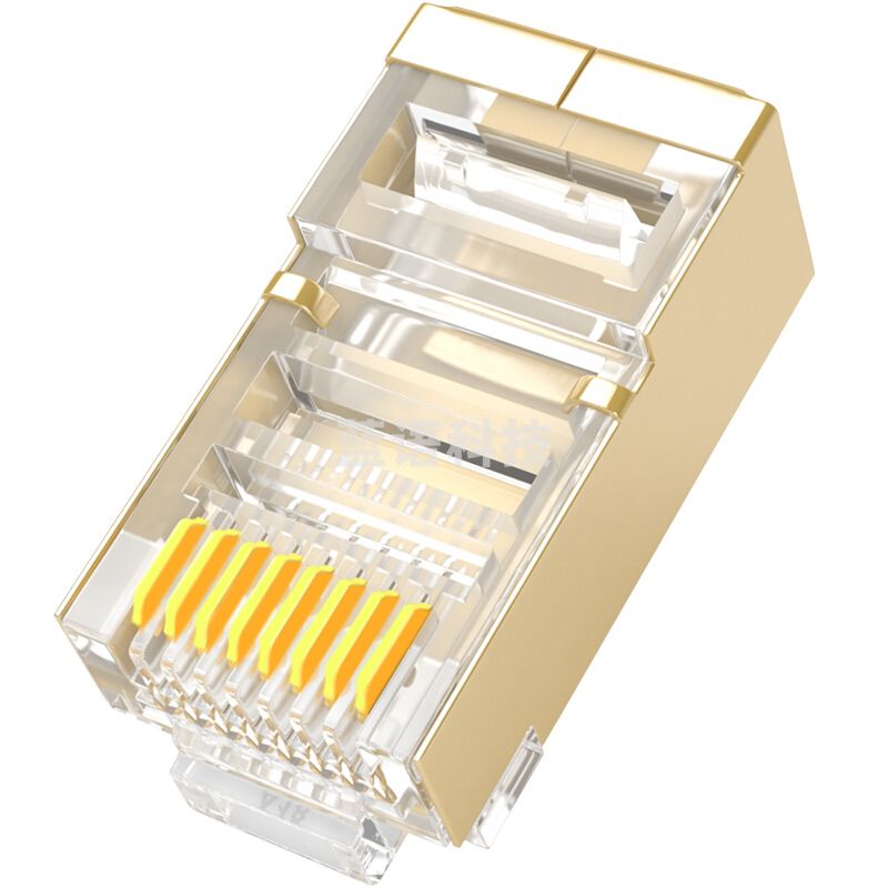 山泽(SAMZHE)JC-P5050工程专业CAT5e超五类双屏蔽网络水晶头50个/盒FTP镀金铜壳RJ45网线接头8P8C镀金水晶头