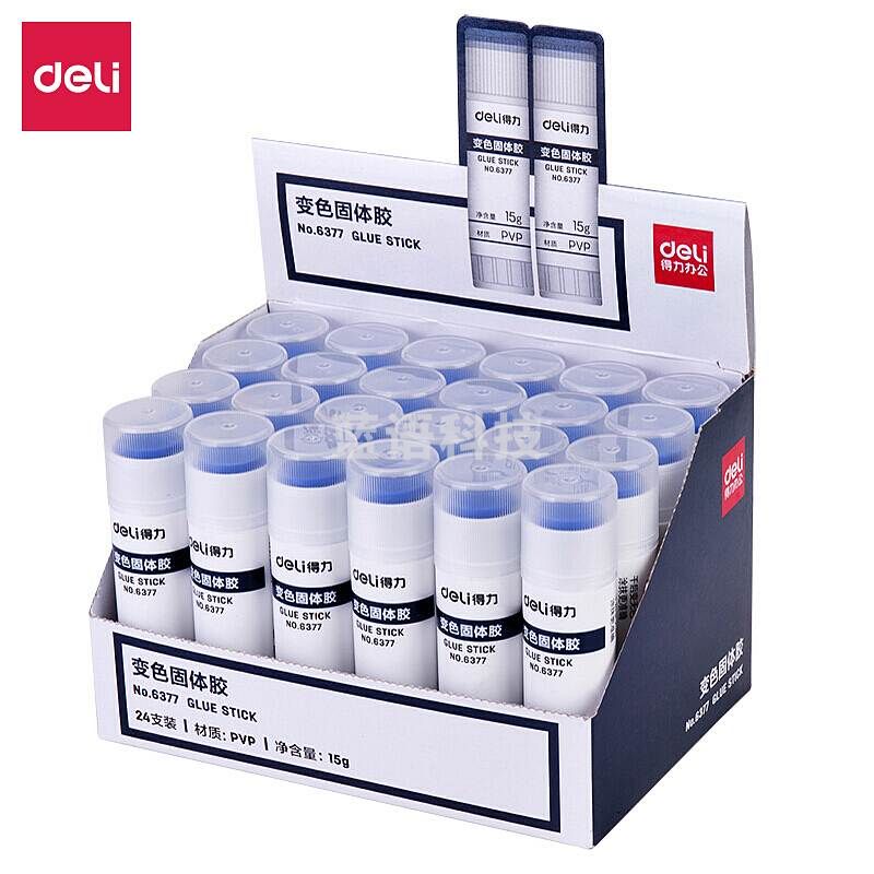 得力6377固体胶15G(浅蓝) )15g可变色PVP固体胶水/胶棒 牢固顺滑易标记 干燥后无色