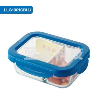 乐扣乐扣(LOCK&LOCK)LLG1001CBLU 清透保鲜盒 高颜值耐热玻璃密封可拆卸透明盖微波炉冰箱分隔饭盒-2分隔580ML蓝