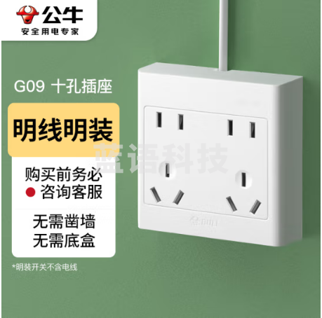 公牛(BULL) 明装开关插座 G09系列 十孔电源墙壁开关面板 86型插座面板 G09Z423S