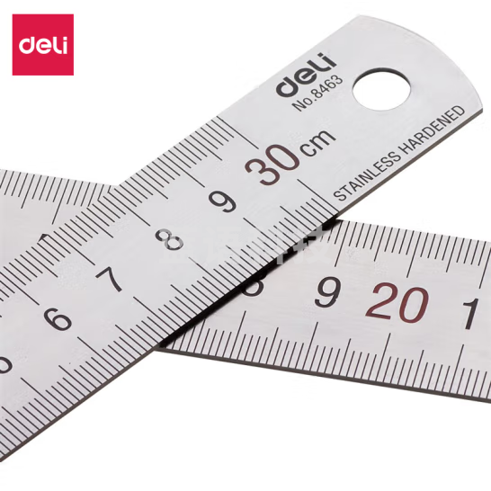 得力(deli) 8463 30cm不锈钢直尺 测量绘图刻度尺子 带公式换算表