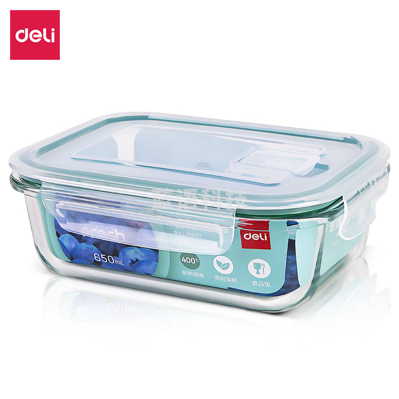得力LM802玻璃保鲜盒650ml装(绿)(个)