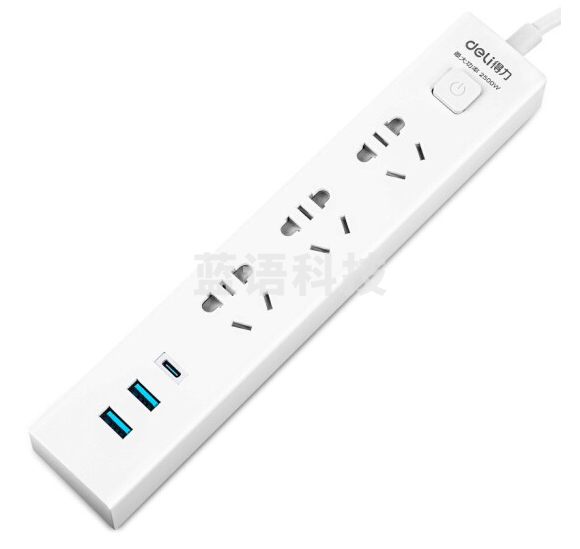 得力18290插排插座 3组+2U+1C 1.8米 彩盒装(白)(只)