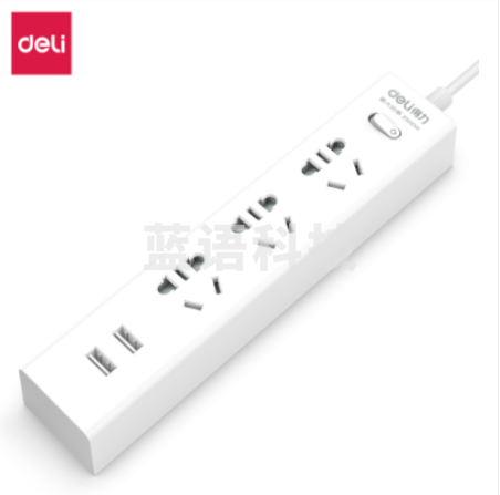 得力18217插座_3组+2U_1.8米_彩盒装(白) 5只/组.