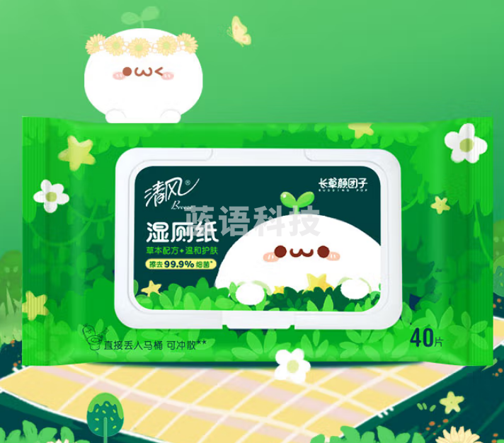 清风湿厕纸 厕纸湿巾200片 杀菌(40片*4包+10片*4包)长草颜团子