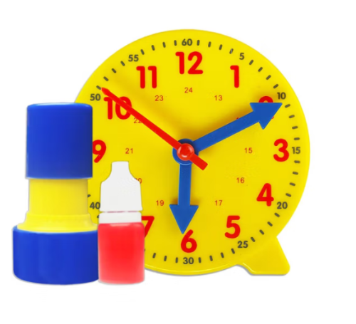 舜江 直径10cm钟表模型 三针联动时钟钟面 分针时针秒针可拆认识时间小学一二年级数学教具学具 三针联动24时+钟面印章