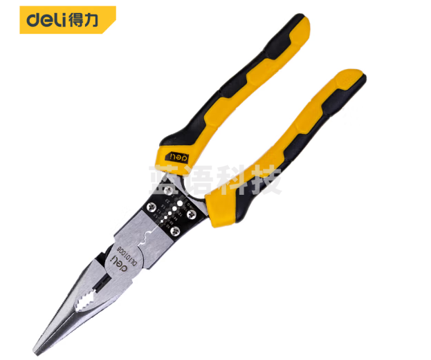 得力 DL101008多功能尖嘴钳省力型铬钒钢带剥线(黄)9寸