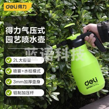 得力(deli)DL581022浇花喷壶喷雾器 园林园艺喷水壶酒精消毒气压式蓝色2L